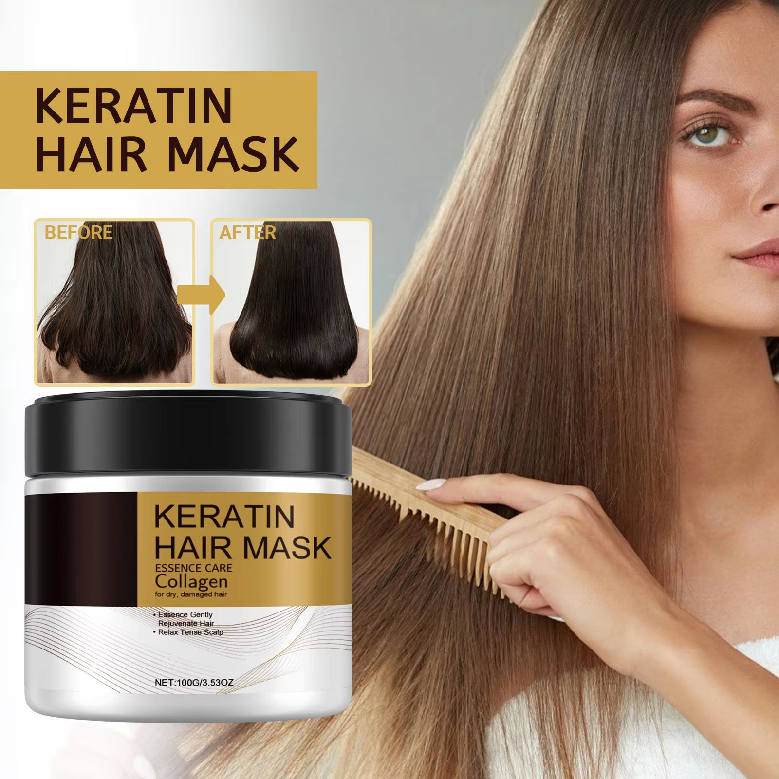 Hair Care Orange - Máscara capilar de queratina, nutritiva profunda,